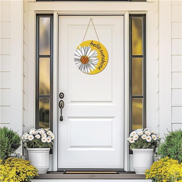 Summer Daisy Hello Sunshine Door Sign Summer Daisy Front Door Decor Rustic - Picture 3 of 7